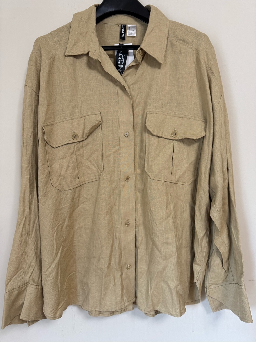 H&M Divided Linen Blend Button Down Shirt Beige Size L